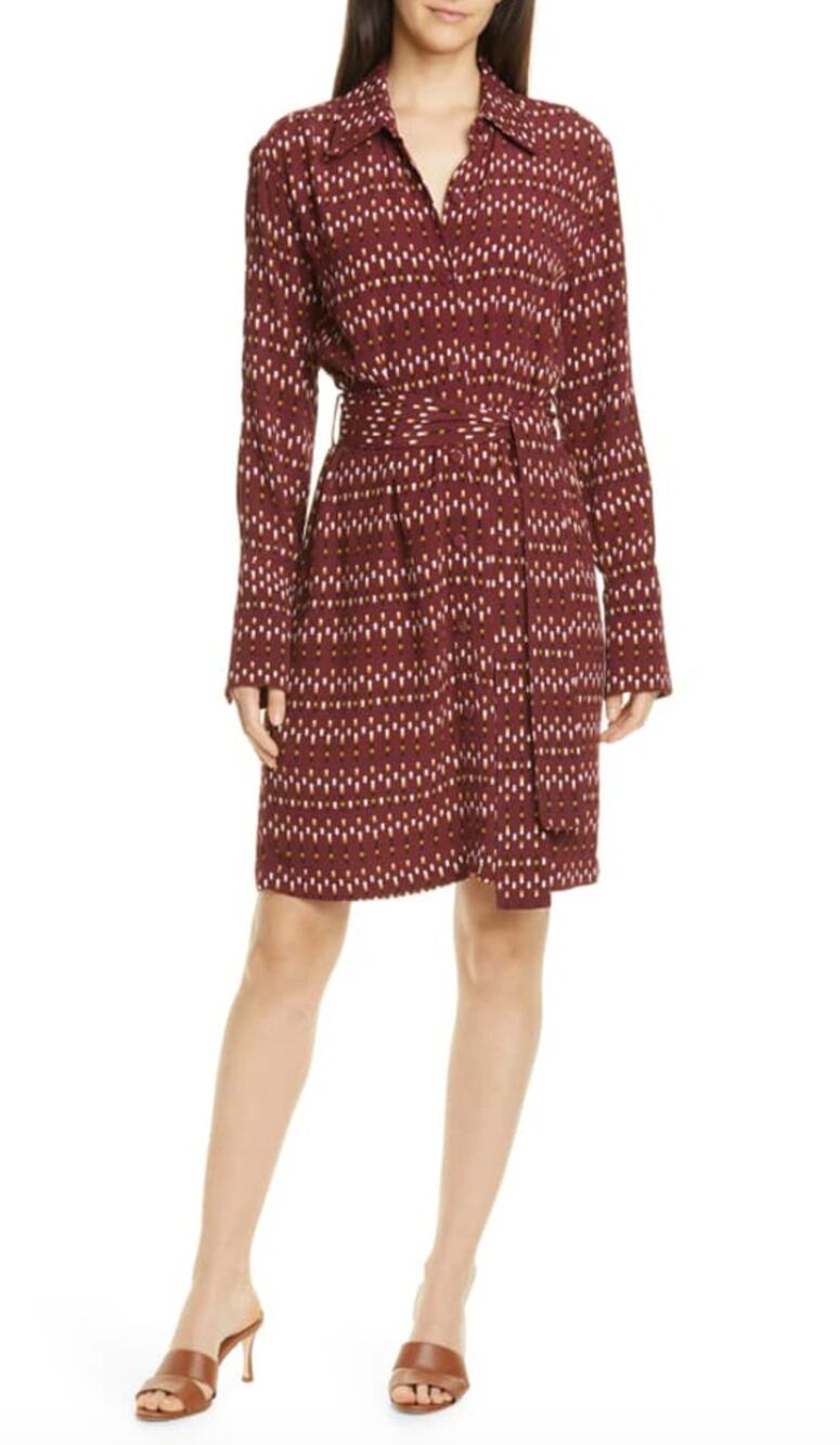 EQUIPTMENT Femme Tawny Port Multi Chansette Long Sleeve Print Shirtdress Size S